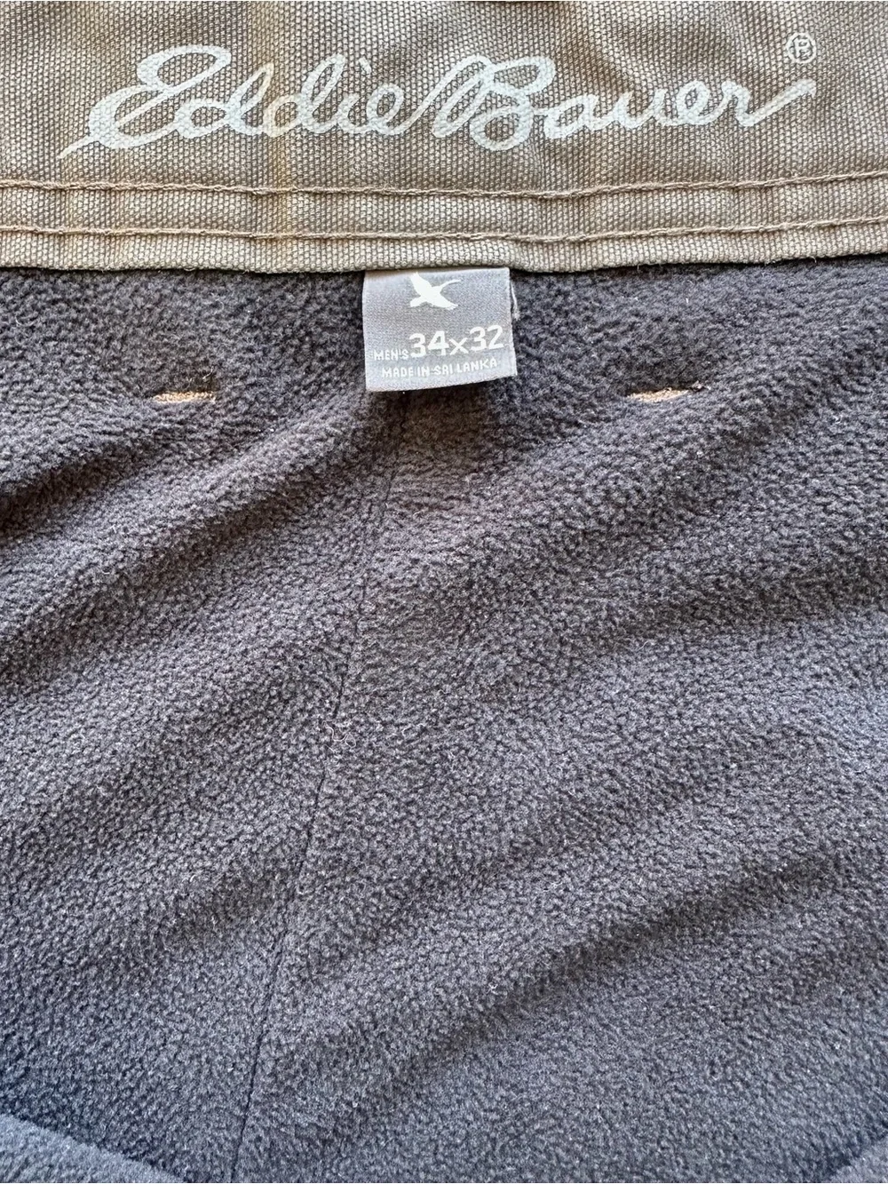 Eddie Bauer Fleece Lined Canvas Work Pants 34x32 Brown Carpenter Utility